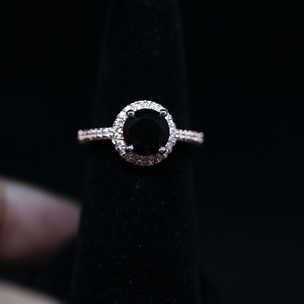14k Rose Gold Dipped Black Topaz Halo Ring - image 7